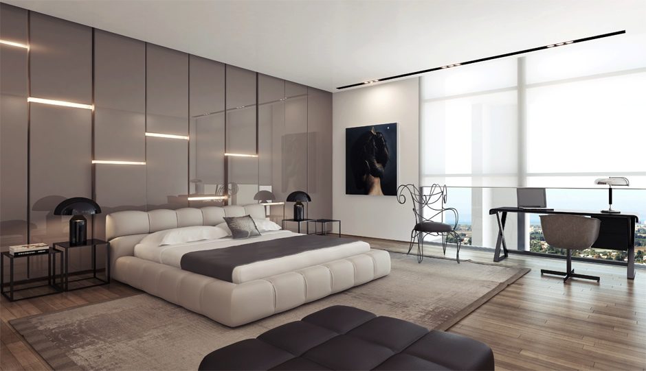 Gray-gloss-headboard-wall