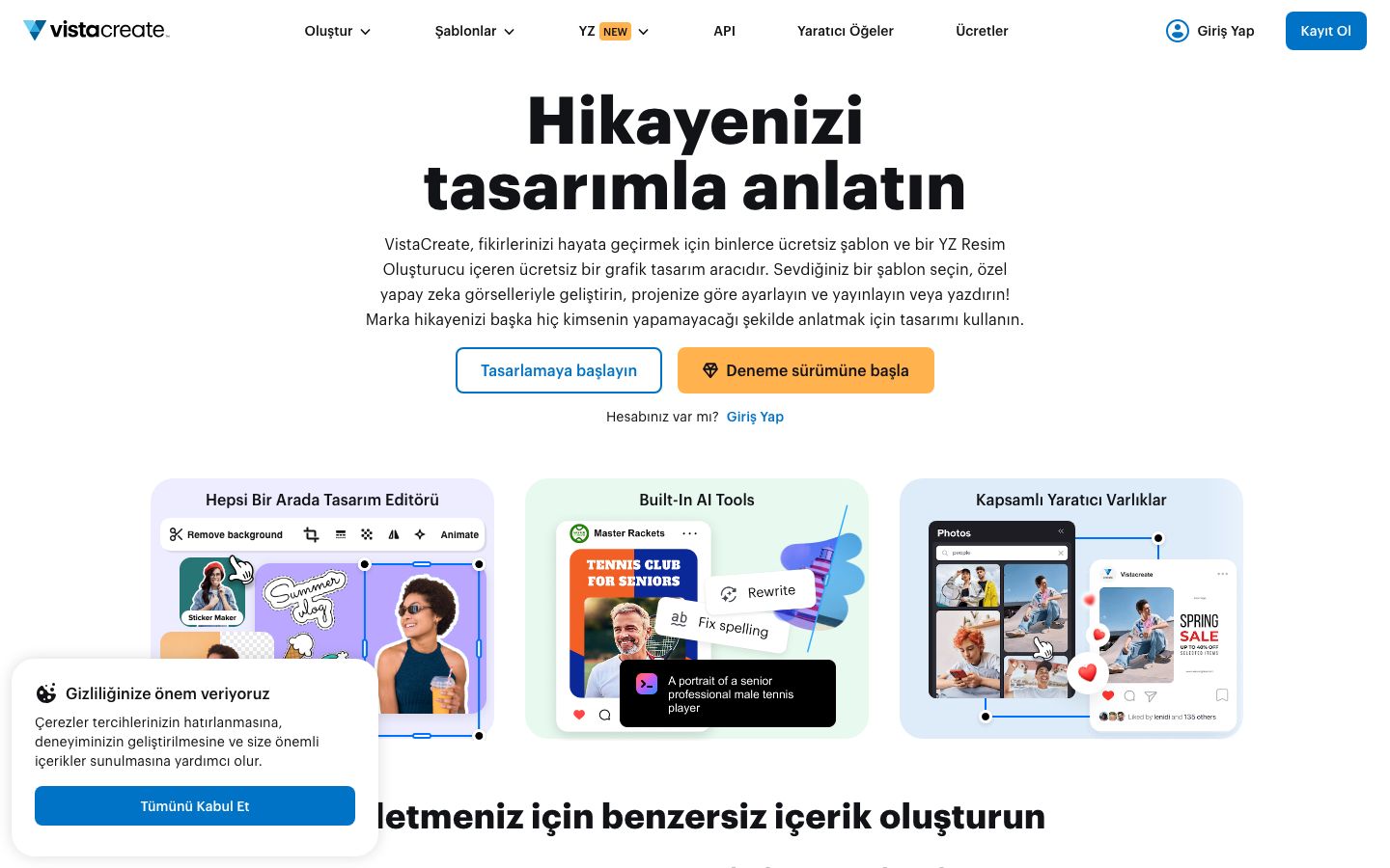 VistaCreate (eski adıyla Crello) ana sayfası, 2026: sosyal medya görselleri için online tasarım aracı